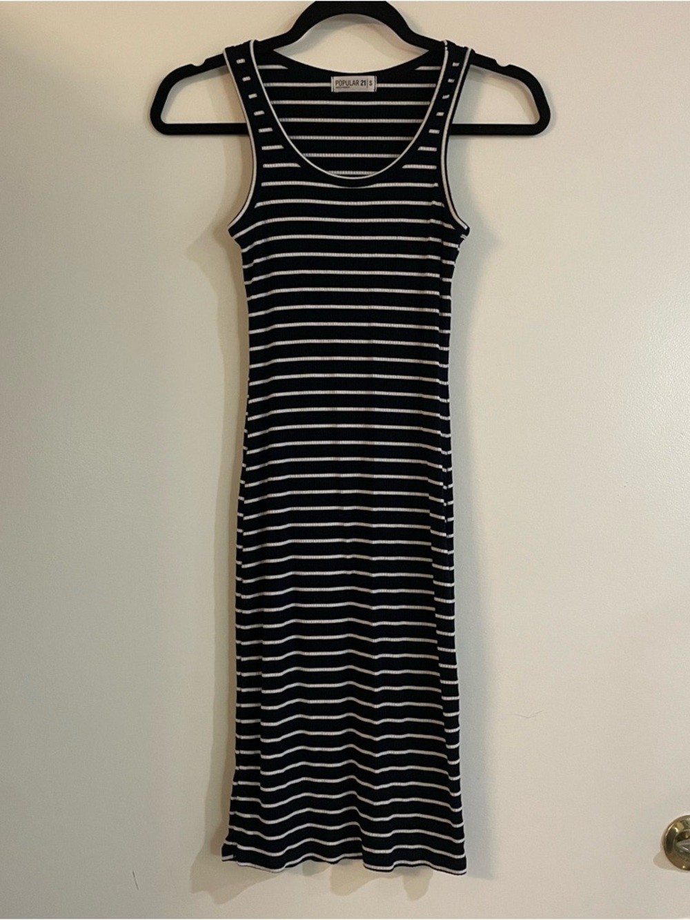 Dark Blue & White Striped Tank Maxi Dress